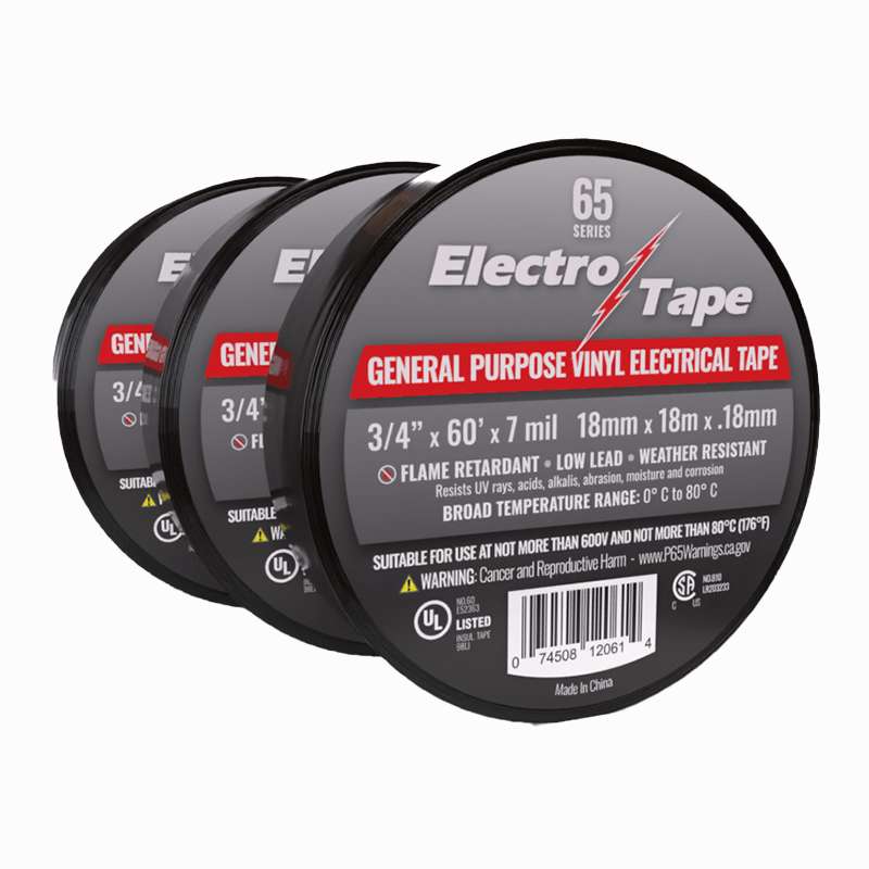 Black Electrical Tape, 3/4" x 66', 200 Rolls per Case